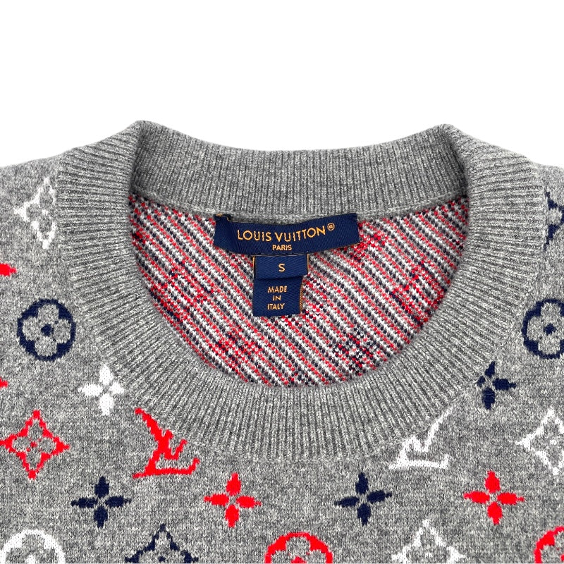 ルイ・ヴィトン LOUIS VUITTON モノグラム総柄ニットセーター FPKL83 グレー ウール レディース セーター