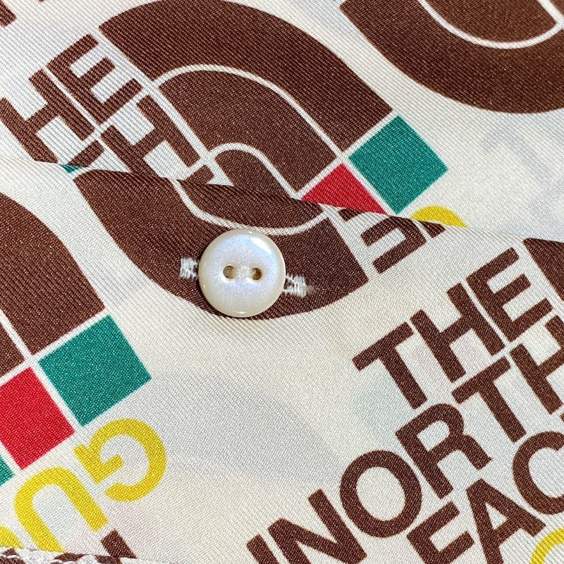 グッチ GUCCI ✖THE NORTH FACE　総柄オープンカラーシャツ　SS 654766 クリーム シルク メンズ 半袖シャツ