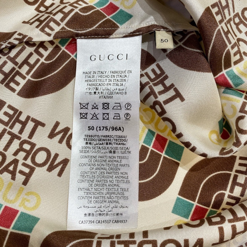 グッチ GUCCI ✖THE NORTH FACE　総柄オープンカラーシャツ　SS 654766 クリーム シルク メンズ 半袖シャツ