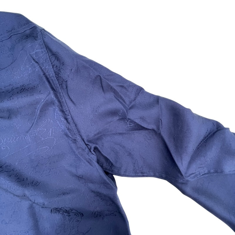 ベルルッティ Berluti カリグラフィー 総柄 シルクシャツ R17HTL52 SB BQ ネイビー シルク メンズ 長袖シャツ