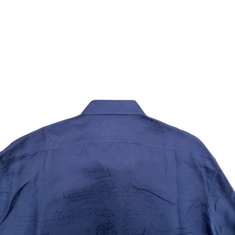 ベルルッティ Berluti カリグラフィー 総柄 シルクシャツ R17HTL52 SB BQ ネイビー シルク メンズ 長袖シャツ