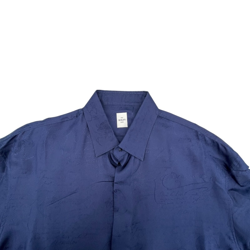 ベルルッティ Berluti カリグラフィー 総柄 シルクシャツ R17HTL52 SB BQ ネイビー シルク メンズ 長袖シャツ