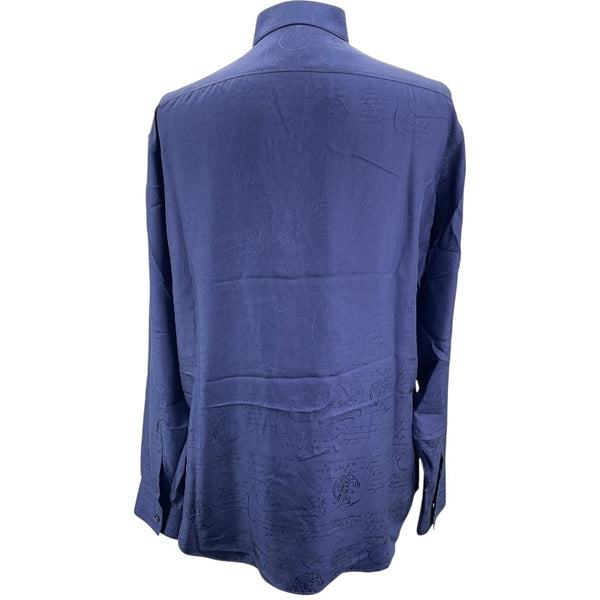 ベルルッティ Berluti カリグラフィー 総柄 シルクシャツ R17HTL52 SB BQ ネイビー シルク メンズ 長袖シャツ