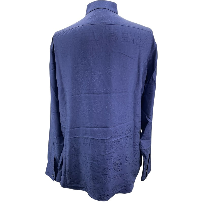 ベルルッティ Berluti カリグラフィー 総柄 シルクシャツ R17HTL52 SB BQ ネイビー シルク メンズ 長袖シャツ