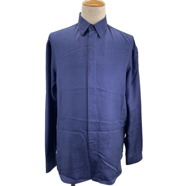 ベルルッティ Berluti カリグラフィー 総柄 シルクシャツ R17HTL52 SB BQ ネイビー シルク メンズ 長袖シャツ