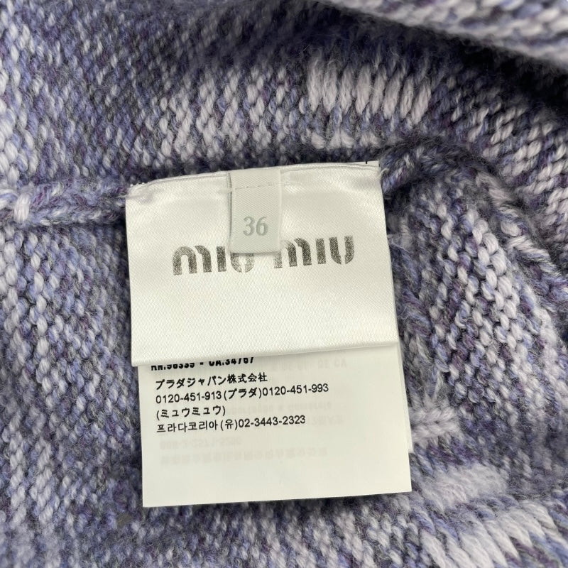 ミュウミュウ miu miu ロゴ総柄ショートスリーブ ニットワンピース MMA806 パープル ウール56% カシミヤ40% ナイロン3% エラステイン1% レディース ワンピース