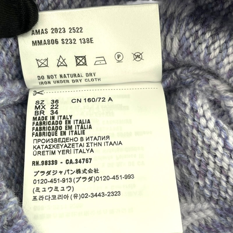 ミュウミュウ miu miu ロゴ総柄ショートスリーブ ニットワンピース MMA806 パープル ウール56% カシミヤ40% ナイロン3% エラステイン1% レディース ワンピース