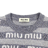 ミュウミュウ miu miu ロゴ総柄ショートスリーブ ニットワンピース MMA806 パープル ウール56% カシミヤ40% ナイロン3% エラステイン1% レディース ワンピース