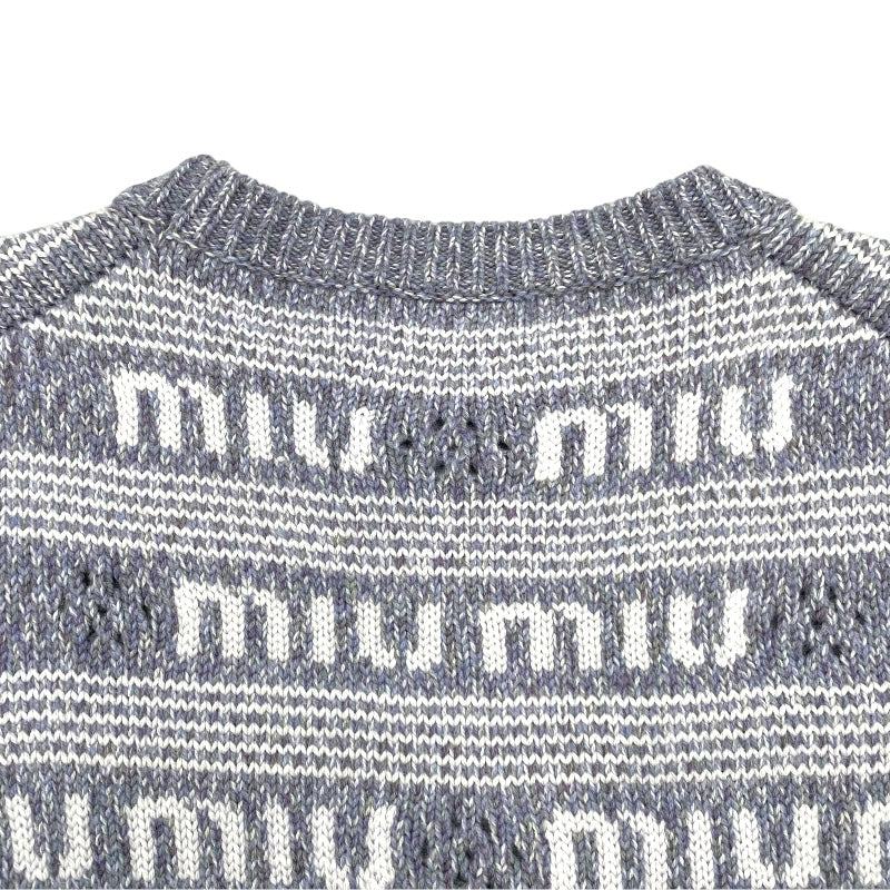 ミュウミュウ miu miu ロゴ総柄ショートスリーブ ニットワンピース MMA806 パープル ウール56% カシミヤ40% ナイロン3% エラステイン1% レディース ワンピース