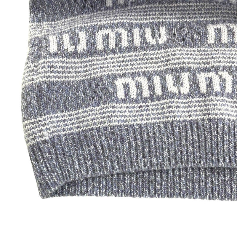 ミュウミュウ miu miu ロゴ総柄ショートスリーブ ニットワンピース MMA806 パープル ウール56% カシミヤ40% ナイロン3% エラステイン1% レディース ワンピース
