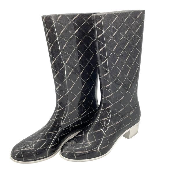 シャネル CHANEL マトラッセ キルティング レインブーツ ブラック レディース ブーツ