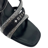 ルイ・ヴィトン LOUIS VUITTON ラインストーン装飾ストラップ ヒールサンダル 39 ブラック レザー/スウェード レディース サンダル