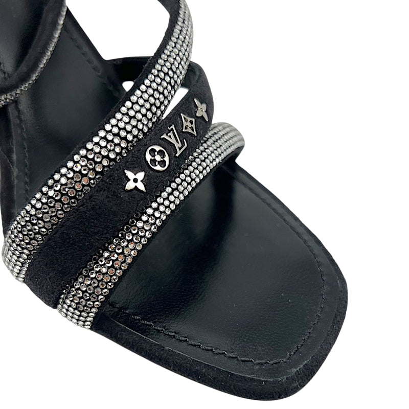 ルイ・ヴィトン LOUIS VUITTON ラインストーン装飾ストラップ ヒールサンダル 39 ブラック レザー/スウェード レディース サンダル