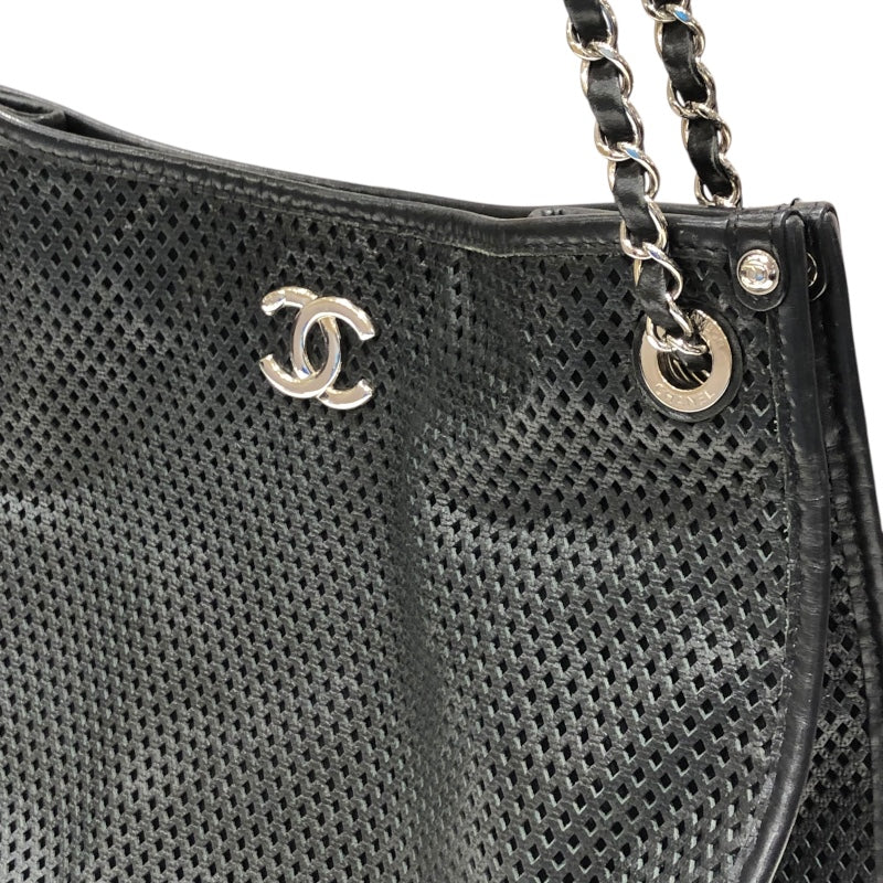 シャネル CHANEL チェーン ショルダー ブラック×シルバー金具 ラムレザー レディース ショルダーバッグ