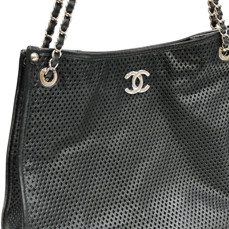 シャネル CHANEL チェーン ショルダー ブラック×シルバー金具 ラムレザー レディース ショルダーバッグ