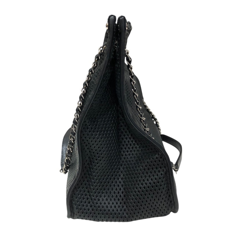 シャネル CHANEL チェーン ショルダー ブラック×シルバー金具 ラムレザー レディース ショルダーバッグ