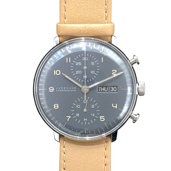 ユンハンス JUNGHANS マックスビル クロノスコープ 27/4501.01 ブラック SS/革ベルト メンズ 腕時計
