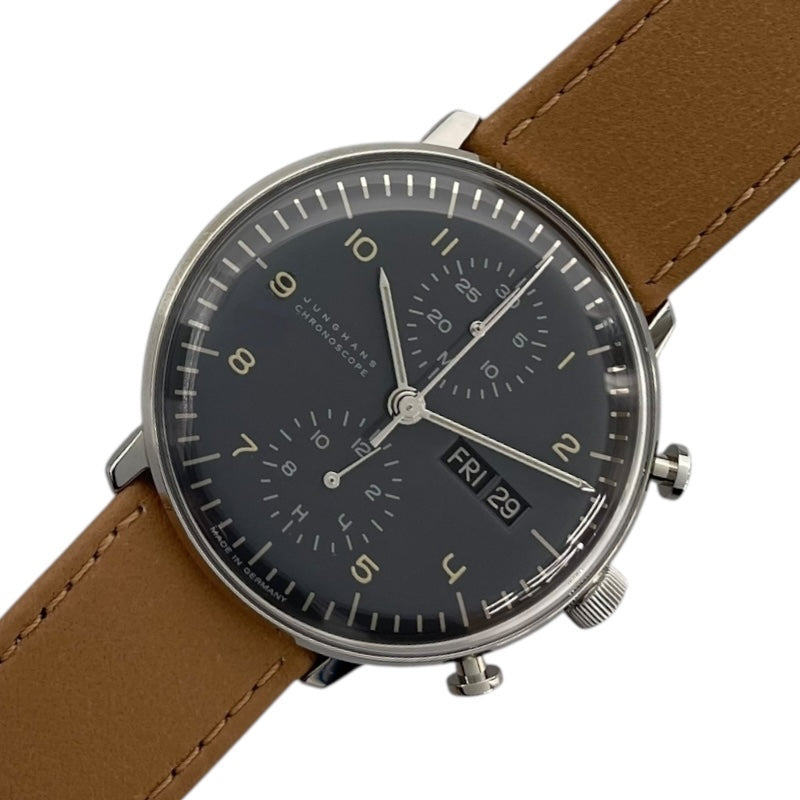 ユンハンス JUNGHANS マックスビル クロノスコープ 27/4501.01 ブラック SS/革ベルト メンズ 腕時計