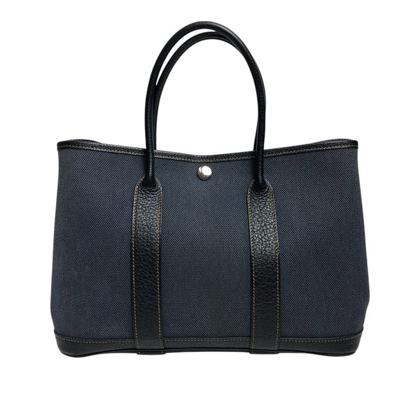 エルメス HERMES ガーデンパーティTPM □P刻 ネイビー×ブラック シルバー金具 トワル/ブッフル レディース トートバッグ