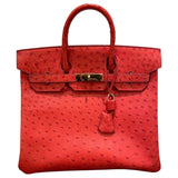 エルメス HERMES オータクロア32 〇W刻 ルージュヴィフ ゴールド金具 オーストリッチ レディース ハンドバッグ