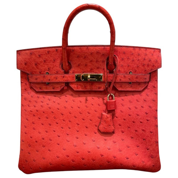 エルメス HERMES オータクロア32 〇W刻 ルージュヴィフ ゴールド金具 オーストリッチ レディース ハンドバッグ