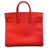 エルメス HERMES オータクロア32 〇W刻 ルージュヴィフ ゴールド金具 オーストリッチ レディース ハンドバッグ