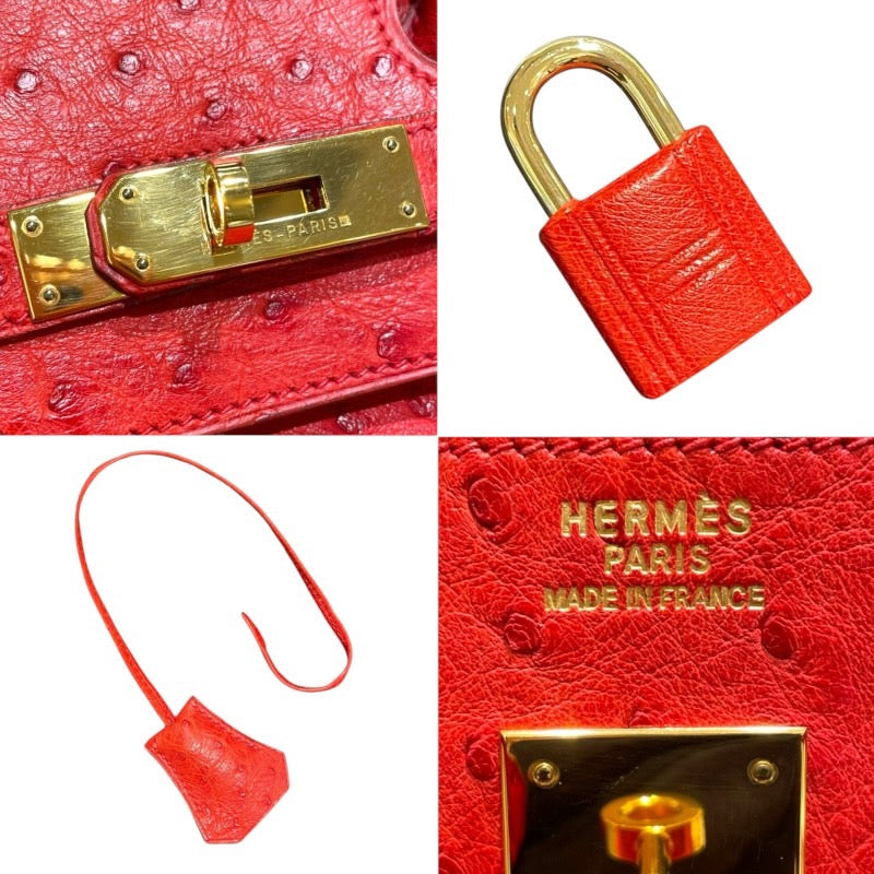 エルメス HERMES オータクロア32 〇W刻 ルージュヴィフ ゴールド金具 オーストリッチ レディース ハンドバッグ