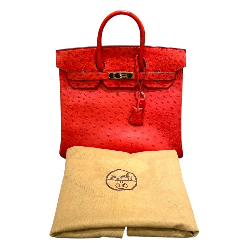 エルメス HERMES オータクロア32 〇W刻 ルージュヴィフ ゴールド金具 オーストリッチ レディース ハンドバッグ