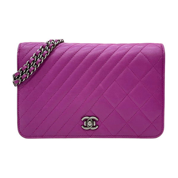 シャネル CHANEL マトラッセ・シェブロン チェーンウォレット 20番台 パープル シルバー金具 ラムスキン レディース ショルダーバッグ