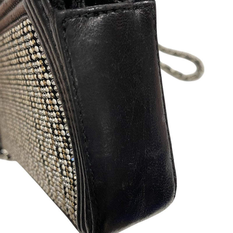 シャネル CHANEL ボーイシャネル チェーンウォレット A84069 23番台 ブラック シルバー金具 カーフ/ラインストーン レディース ショルダーバッグ