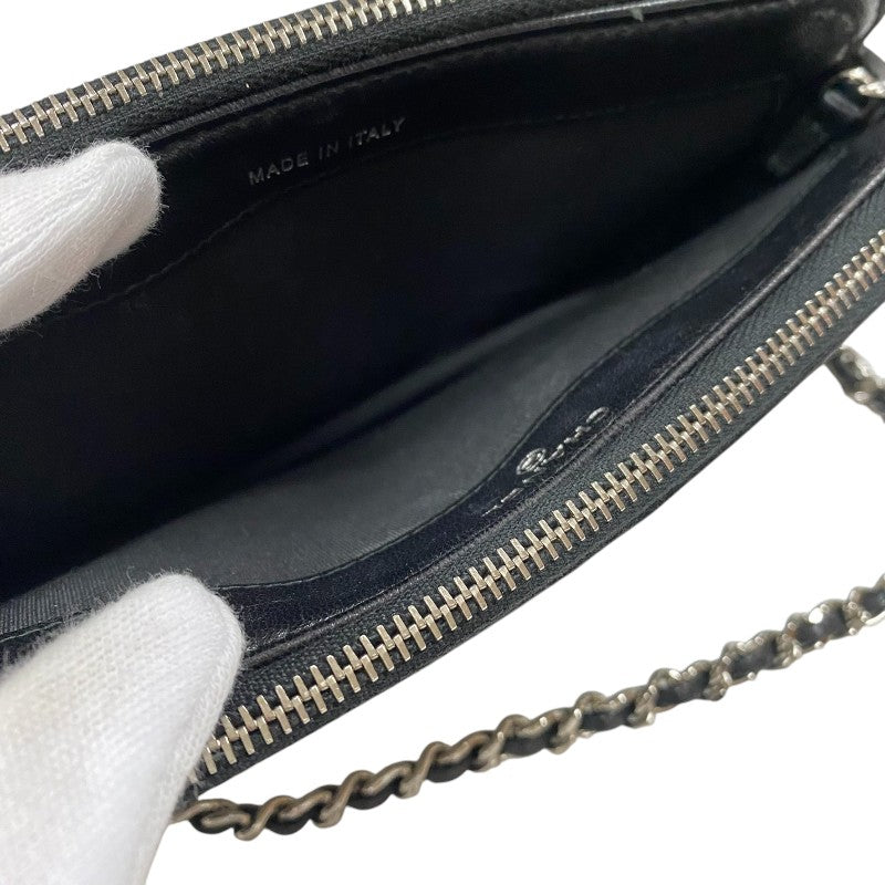 シャネル CHANEL ボーイシャネル チェーンウォレット A84069 23番台 ブラック シルバー金具 カーフ/ラインストーン レディース ショルダーバッグ