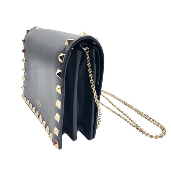 ヴァレンティノ VALENTINO ロックスタッズ　チェーンバッグ ブラック×GD金具 カーフ レディース ショルダーバッグ