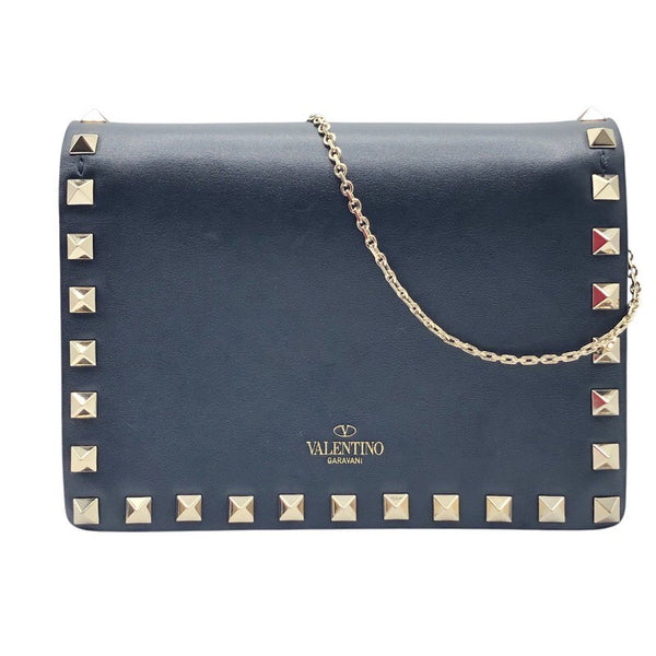 ヴァレンティノ VALENTINO ロックスタッズ　チェーンバッグ ブラック×GD金具 カーフ レディース ショルダーバッグ