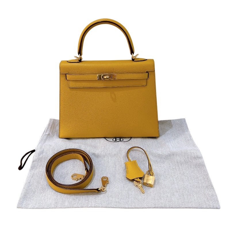 エルメス HERMES ケリー25 外縫い C刻 ジョーヌアンプル/GD金具 エプソン レディース ハンドバッグ