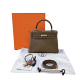 エルメス HERMES ケリー25　内縫い B刻 エトゥープ/GD金具 トゴ レディース ショルダーバッグ