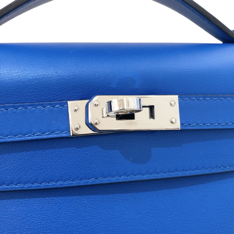 エルメス HERMES ポシェットケリー C刻 ブルーゼリージュ　シルバー金具 スイフト レディース ハンドバッグ