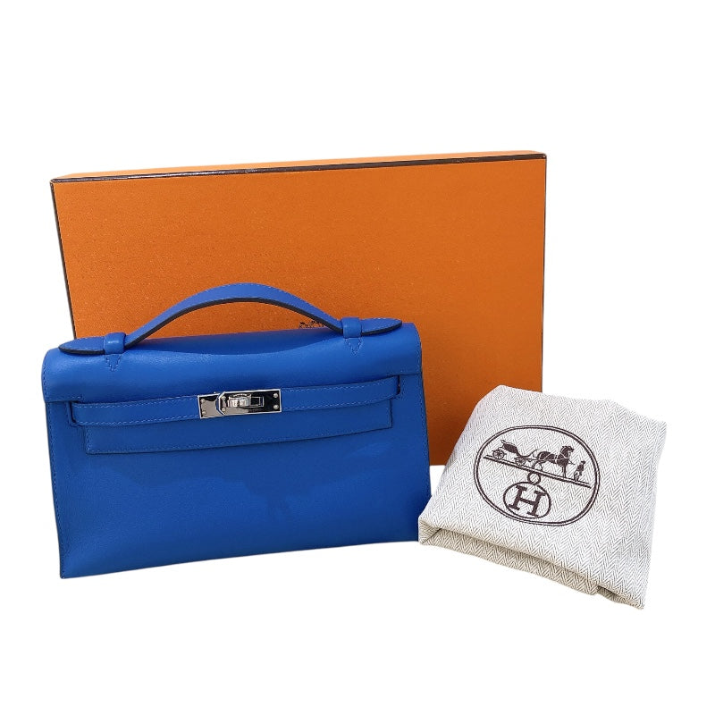 エルメス HERMES ポシェットケリー C刻 ブルーゼリージュ　シルバー金具 スイフト レディース ハンドバッグ