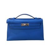 エルメス HERMES ポシェットケリー C刻 ブルーゼリージュ　シルバー金具 スイフト レディース ハンドバッグ