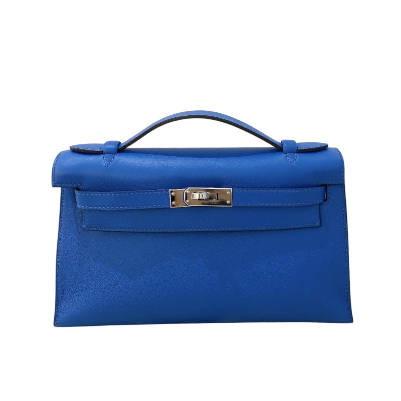 エルメス HERMES ポシェットケリー C刻 ブルーゼリージュ　シルバー金具 スイフト レディース ハンドバッグ