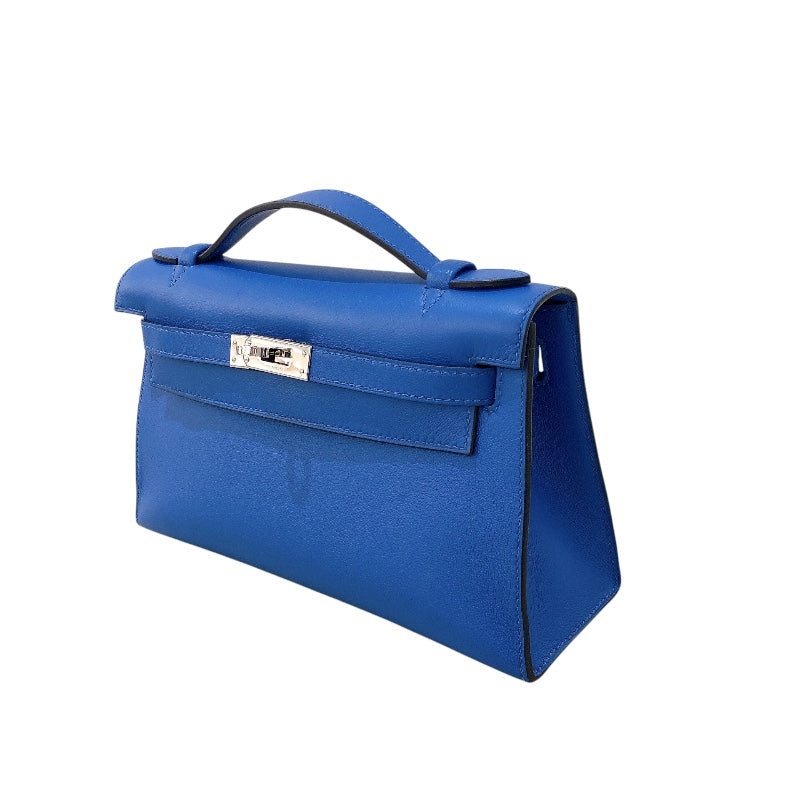 エルメス HERMES ポシェットケリー C刻 ブルーゼリージュ　シルバー金具 スイフト レディース ハンドバッグ