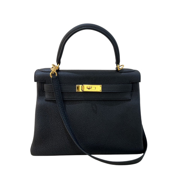 エルメス HERMES ケリー28 内縫い B刻 ブラック　GD金具 トゴ レディース ショルダーバッグ