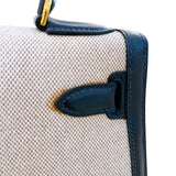 エルメス HERMES ケリー28 外縫い ○M刻印 ナチュラル×ブルーインディゴ ゴールド金具 トワル レディース ハンドバッグ