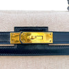 エルメス HERMES ケリー28 外縫い ○M刻印 ナチュラル×ブルーインディゴ ゴールド金具 トワル レディース ハンドバッグ