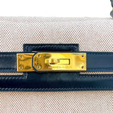 エルメス HERMES ケリー28 外縫い ○M刻印 ナチュラル×ブルーインディゴ ゴールド金具 トワル レディース ハンドバッグ