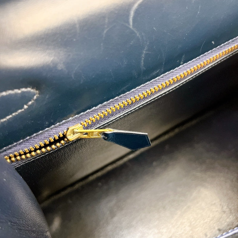 エルメス HERMES ケリー28 外縫い ○M刻印 ナチュラル×ブルーインディゴ ゴールド金具 トワル レディース ハンドバッグ