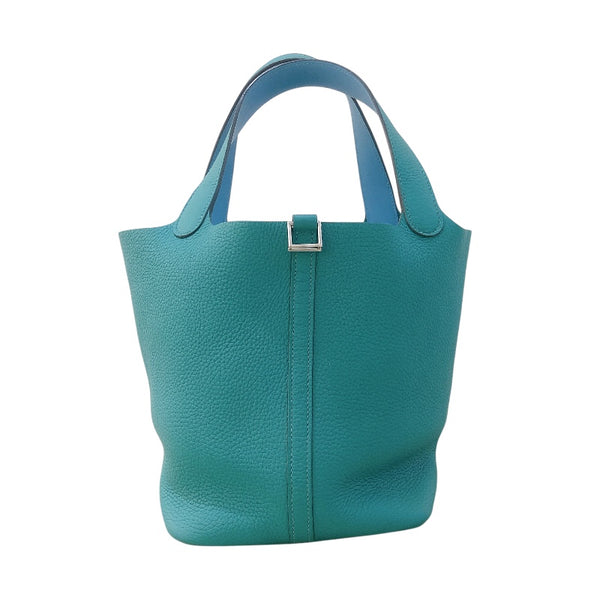 エルメス HERMES ピコタンロックMM エクラ D刻 ヴェールヴェローヌ/ブルーノール シルバー金具 トリヨン/スイフト レディース ハンドバッグ