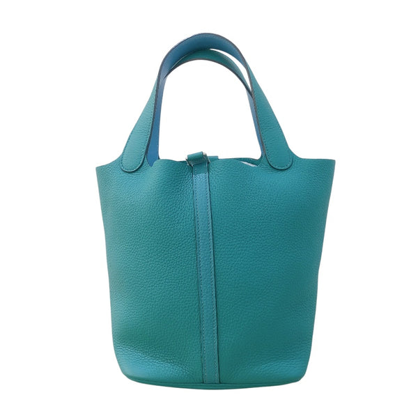 エルメス HERMES ピコタンロックMM エクラ D刻 ヴェールヴェローヌ/ブルーノール シルバー金具 トリヨン/スイフト レディース ハンドバッグ