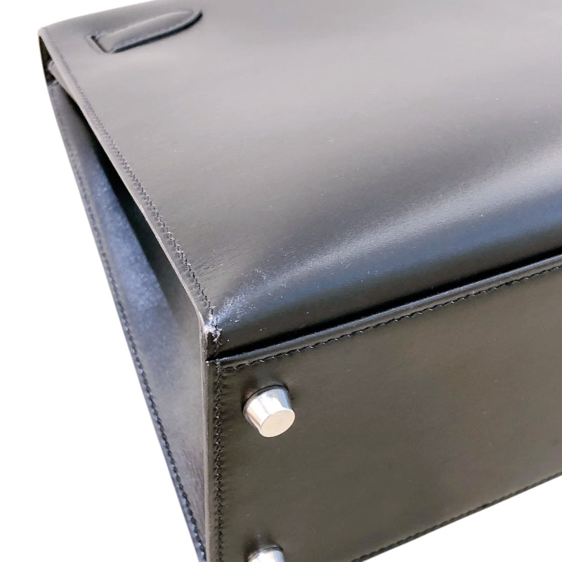 エルメス HERMES ケリー32　外縫い □D刻 ブラック シルバー金具 ボックスカーフ レディース ショルダーバッグ