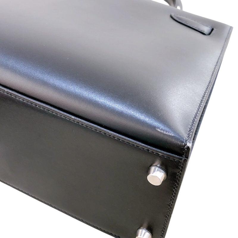 エルメス HERMES ケリー32　外縫い □D刻 ブラック シルバー金具 ボックスカーフ レディース ショルダーバッグ