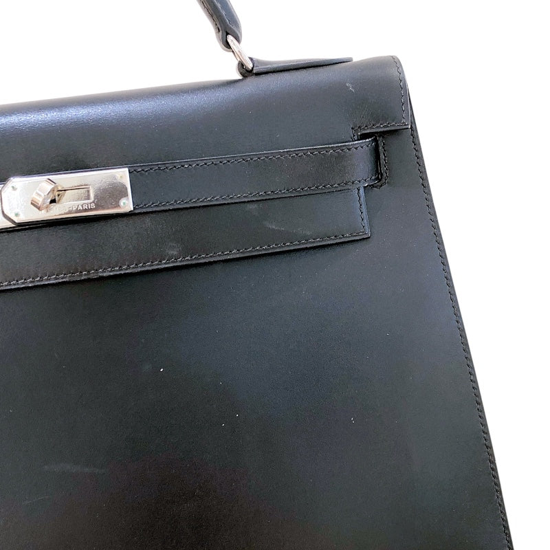 エルメス HERMES ケリー32　外縫い □D刻 ブラック シルバー金具 ボックスカーフ レディース ショルダーバッグ